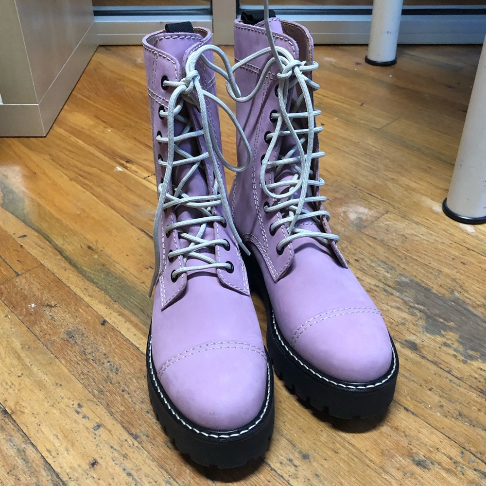 Alexa Chung Pink Leather Combat Boots